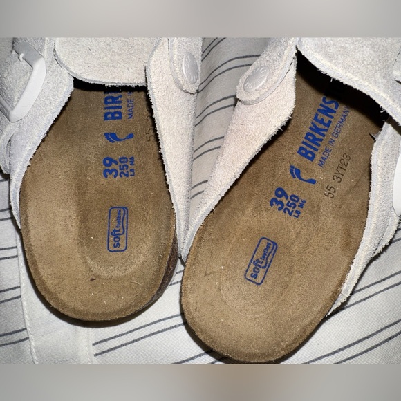 Birkenstock Boston Mules Antique White Suede Leather Slides - Picture 8 of 8